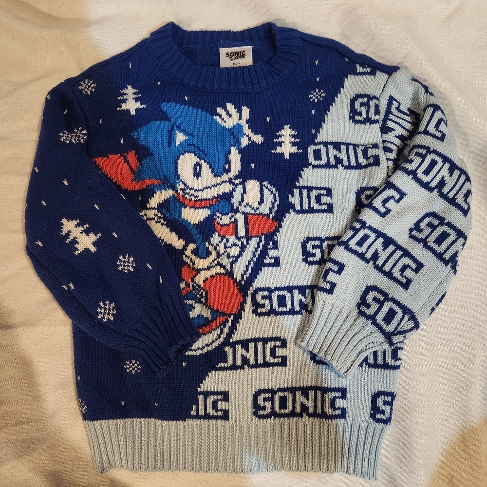 Sonic the Hedgehog Kids XS Holiday Knit Sweater SEGA Blue Gamer